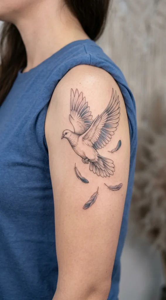 Feminine Flying Pigeon With Spread Wings
