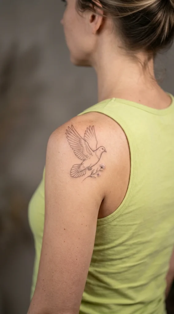 Fine Line Pigeon On Shoulder