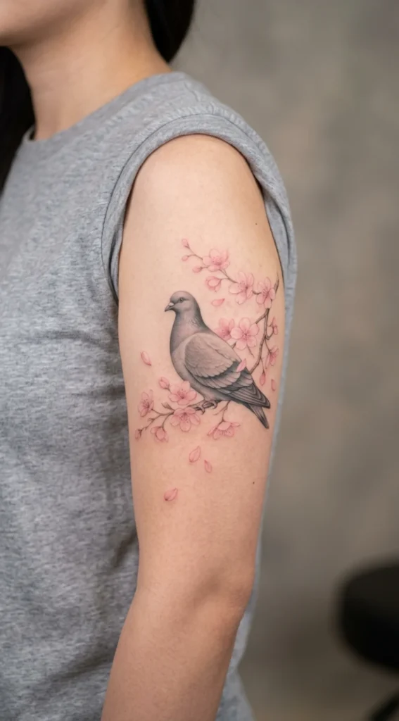 Pigeon With Cherry Blossom Details