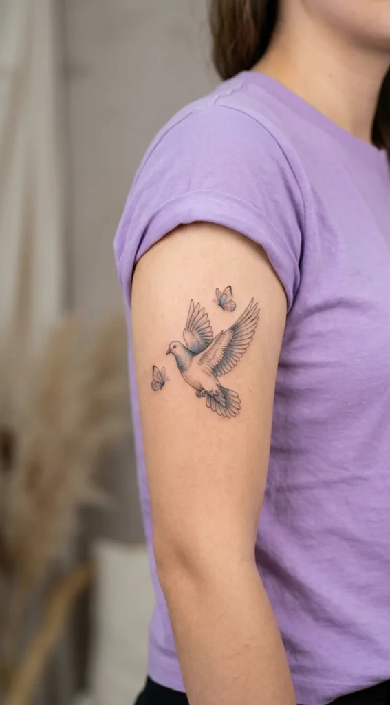 Pigeon With Delicate Butterfly Accents