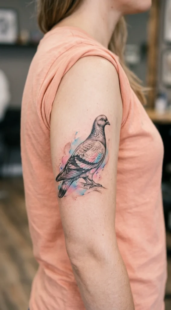 Pigeon With Soft Watercolor Feather Details