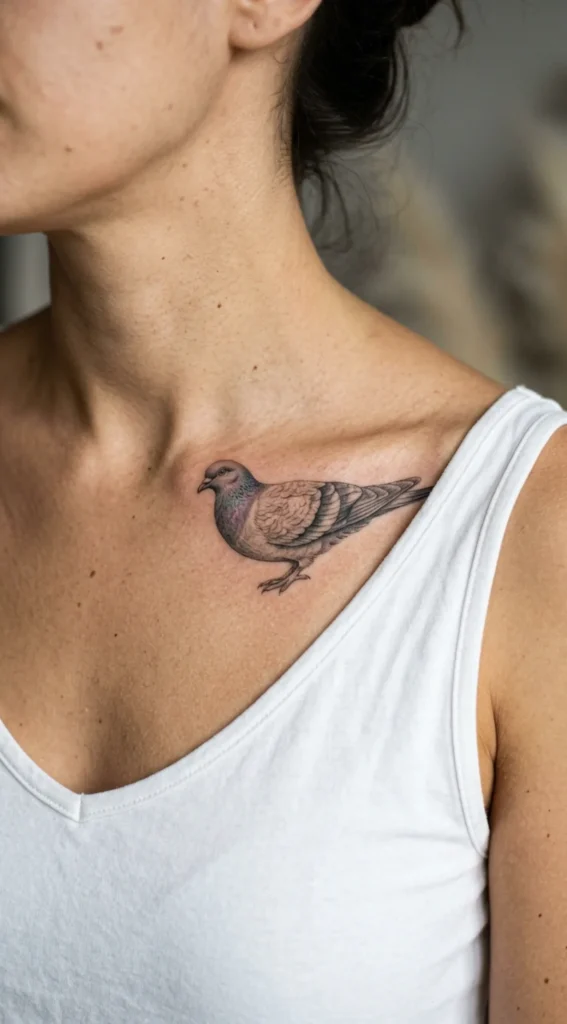 Realistic Pigeon On Collarbone