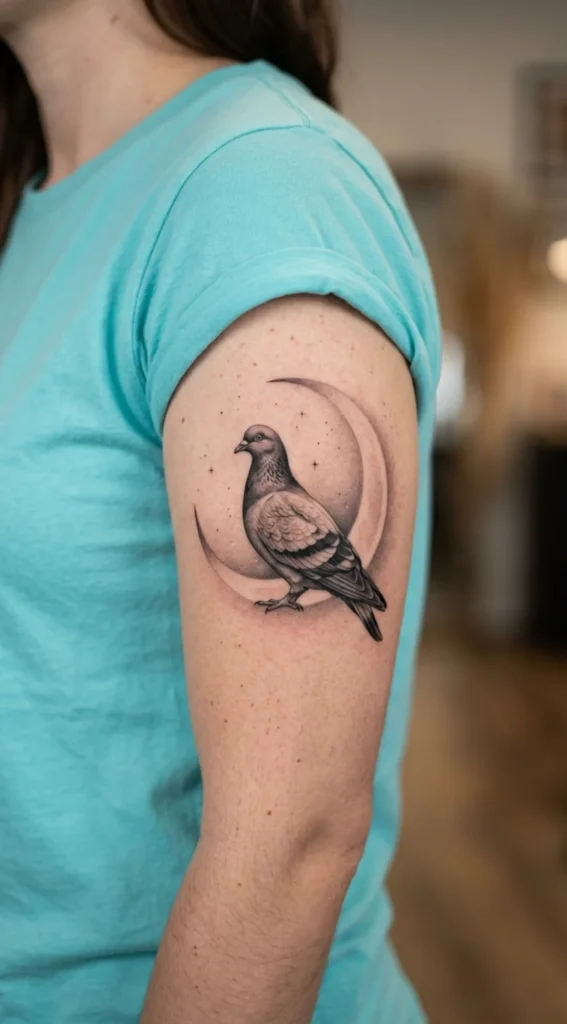 Realistic Pigeon With Moon Details