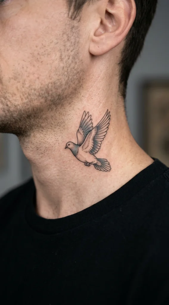 Small Flying Neck Pigeon Tattoo