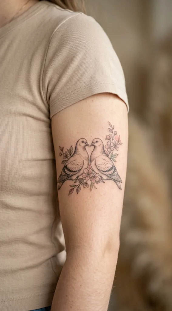 Two Pigeons With Floral Accents